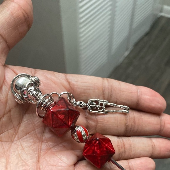 Red and Silver Skull Stainless Steel Beaded Pokey Tool - Picture 3 of 10